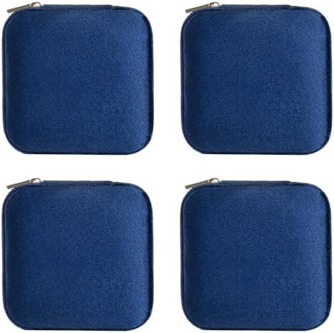 ZPROW Plush Velvet Travel Jewelry Case, Travel Jewelry Organizer, Jewelry Travel Case, Travel Jewelry Box, Small Jewelry Case, Jewelry Travel Box, Earring Organizer with Mirror - NavyBlue 4packs by ZPROW
