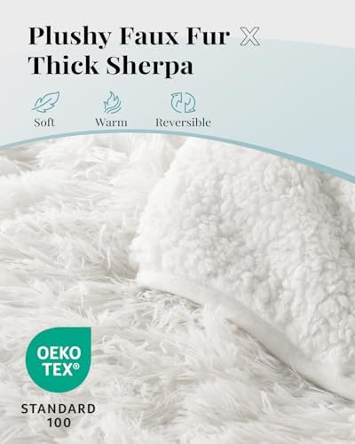 Topblan Faux Fur Weighted Blanket Queen Full Size, 60x80 inches 20lbs Sherpa Fleece Heavy Bed Blanket for Invididual Use, Cozy & Relaxing All Night, Cream - Image 2