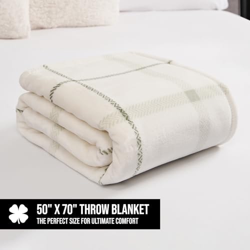Lucky Brand Palmdale White with Sage Green Plaid 50"x70" Cozy Plush Blanket - Premium Microfiber Throw for Luxurious Comfort - Image 2