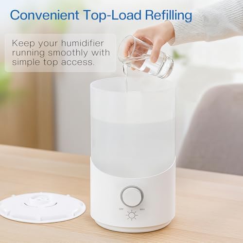 Cool Mist Humidifier for Bedroom, 3L Top Fill Ultrasonic Air Humidifier with Adjustable Knob Control, Quiet Operation, Auto Shut-Off, BPA-Free for Home, Baby, Office, Plants 6L - Image 2