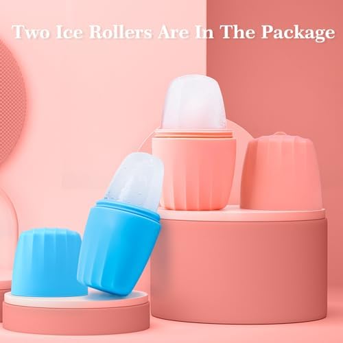 2 PACK Reusable Cube Silicone Mold Ice Roller For Face Cold Therapy Facial Massage Roller (Pink + Blue) - Image 2