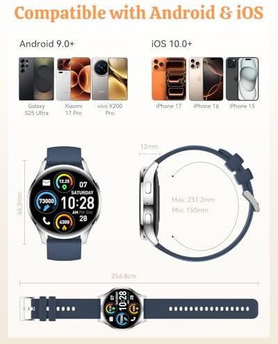 Smart Watch Fitness Tracker for iPhone Android for Women Men, Activity Tracker with Calorie & Step Counter, 150+ Sports, Daily Workout & Sleep Monitor，IP68 Waterproof Smartwatch (Blue) - Image 7
