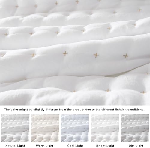 WDCOZY White King Size Quilt Bedding Sets with Pillow Shams, Lightweight Soft Bedspread Coverlet, Quilted Blanket Thin Comforter Bed Cover, All Season Summer Spring, 3 Pieces, 104x90 inches - Image 2