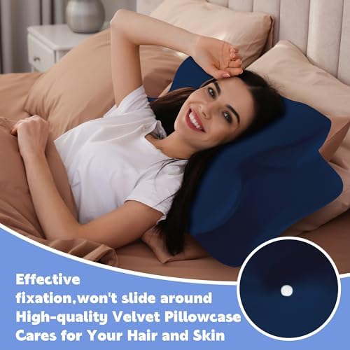 BALAPET 2 Pcs Velvet Cervical Neck Pillow Case, Soft Elasticity Pillowcase for Ergonomic Cervical Neck Pillow,Fuzzy Warm Flannel Pillow Cases with Zipper, Cover Only(Navy Blue) - Image 5