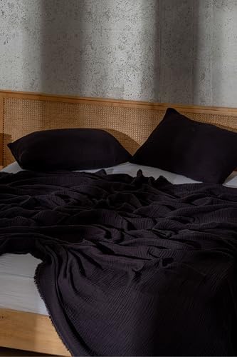 Muslin Blanket - Pure 100% Turkish Cotton Airy Soft Light Versatile Gauze Throw Blanket for Bed, Couch, Sofa (Black, Queen XL Size (95" x 95" inch)) - Image 5