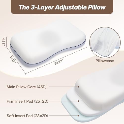 Cervical Neck Pillow, Adjustable Memory Foam for Neck Support, White - Image 2
