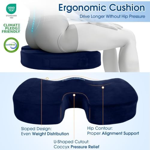 CloudBliss Ergonomic Seat Cushion & Lumbar Support Pillow Set, Blue, XL - Image 6