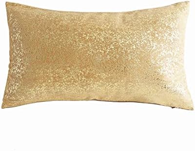 Deeprove 12 x 20 Throw Pillow Cover Oblong, Both Sides Metallic Sparkle Gold Foil Print, Decor Soft Velvet Hidden Zipper Closure Accent Pillow Cushion Case for Sofa, Lumbar, Rectangle 1 Pack, Beige by Deeprove