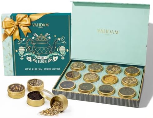 VAHDAM Tea Gift Set - 12 Loose Leaf Teas in Tin Caddy Presentation Box | Premium Tea Sampler Gift Hamper for Women, Men & Tea Lovers | Christmas Gift, Birthday, Housewarming | Gluten Free, Non-GMO by Unknown