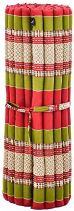 Leewadee - Kapok Roll Mat – Handcrafted Folding Sleep & Relaxation Mattress from Thailand, Ideal as Guest Bed, Camping Mat, Yoga Mat or Traditional Futon, 75 x 39 inches, Green Red - Image 4