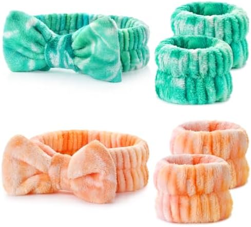 Wteehn 6pcs Headband and Wristband for Face Washing, Makeup Spa Skincare Headband, Skin Care Face Wash Headbands Wrist Bands Tools Set, for Women and Teen Girls Gifts by Wteehn
