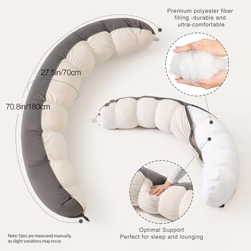 Peallow(Pat. Pend) – Long Round Body Pillow for Adults, Bolster Pillow for Sleeping, Soft and Supportive Pillow for Sleeping & Lumbar Support (Gray-White, 59") - Image 3