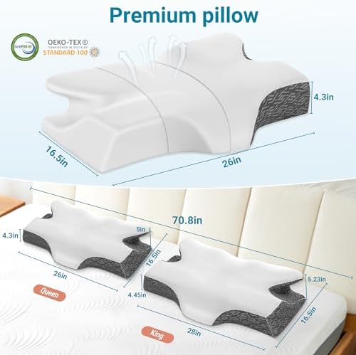Elviros Cervical Neck Memory Foam Pillow with Removable Cooling Pillowcase - Image 6