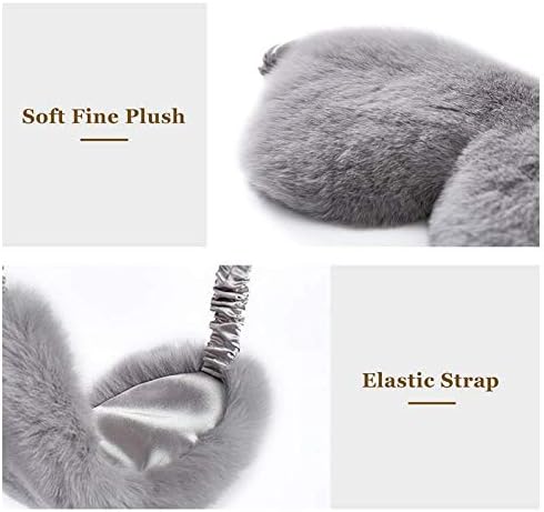 Faux Fur Eye Mask 2PCS Soft Plush Sleeping Blindfold,Grey White - Image 3