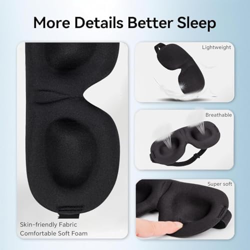YIVIEW Sleep Mask for Back and Side Sleeper 3 Pack, 100% Blackout Eye Mask - Image 6
