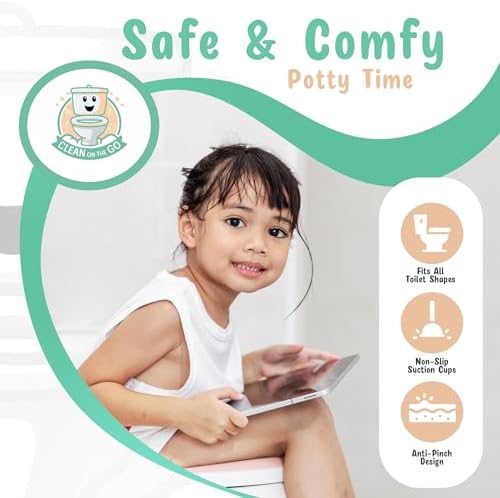 Travel Potty Seat: Portable w Carrying Case for Toddler Toilet Training, Foldable Non-Slip Silicone for kids public toilets, CLEAN ON THE GO (Pink) - Image 3