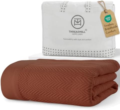 Threadmill Luxury 100% Cotton Twin Herringbone Blanket, Paprika by ThreadmillHomeLinen
