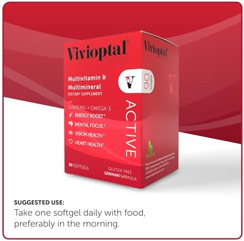 Vivioptal Active, 90 Softgels, Ginseng & Omega 3, Multivitamin & Multimineral, Gluten Free, German Formula - Image 4