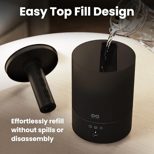 Everlasting Comfort 2.5L Top Fill Humidifier for Bedroom – 28dB Ultra-Quiet, Easy to Fill & Clean, 24HR Runtime, Night Light, Timer, Ultrasonic Cool Mist, Auto Shut-Off for Indoor Use - Black - Image 4