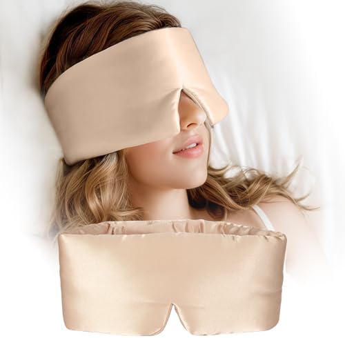 Silk Sleep Mask for Women and Men, Side Sleeper, 22 Momme Pure Mulberry Silk Total Blackout 100% Mulberry Eye Mask with Adjustable Headband Full Size, Eye Masks for Sleeping and Travel by Unknown