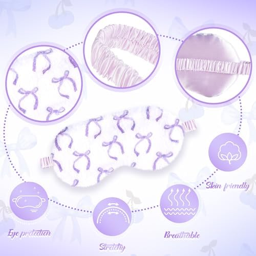 Cuffbow 6 Pack Fuzzy Sleep Masks Plush Eye Mask,Bow,Purple - Image 3
