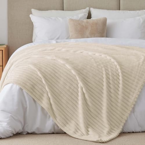 BEDELITE Ribbed Full Size Blanket for Bed, Beige, 84"x90" - Image 2