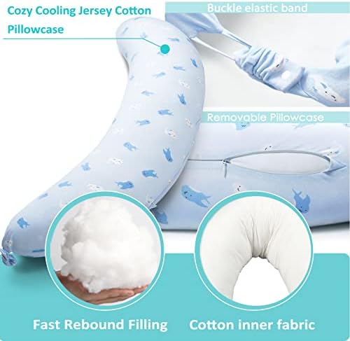 BYRIVER Firm C Shaped Body Pillow for Side Sleeping Women Men, Cooling Pregnancy Pillows for Sleeping, Washable Jersey Cotton Cover, Gifts for New Mom Women (Little Shark) - Image 3