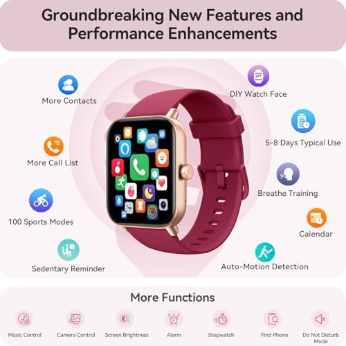 Gydom Smart Watch for Women Android & iPhone, Alexa Built-in, 1.8" Smartwatch with Heart Rate/SpO2/Sleep Monitor, IP68 Waterproof Activity Fitness Tracker, 101+ Sports Mode, Red - Image 6