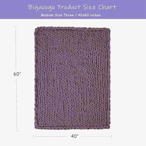 Bigacogo Chunky Knit Throw Blanket for Couch, 40x60 inches, Winter Grape - Image 2