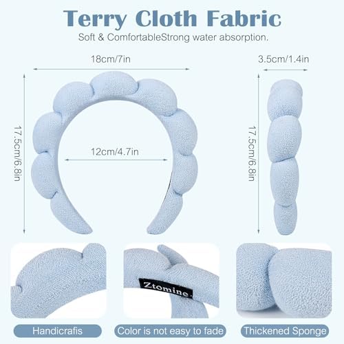 Ztomine Headbands, Set of 2 - Terry Cloth Spa Headbands for Face Washing, Makeup Removal, or Facial Mask Usage, Dark Khaki + Blue - Image 3
