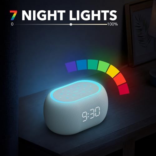 ANJANK White Noise Sound Machine Alarm Clock with Bluetooth Speaker, 21 Relaxing Sounds, 7 Night Lights,0-100% Dimmer/Sleep Timer/30-Level Volume Control,Sound Machine for Kids Adults Sleeping,Bedroom - Image 5