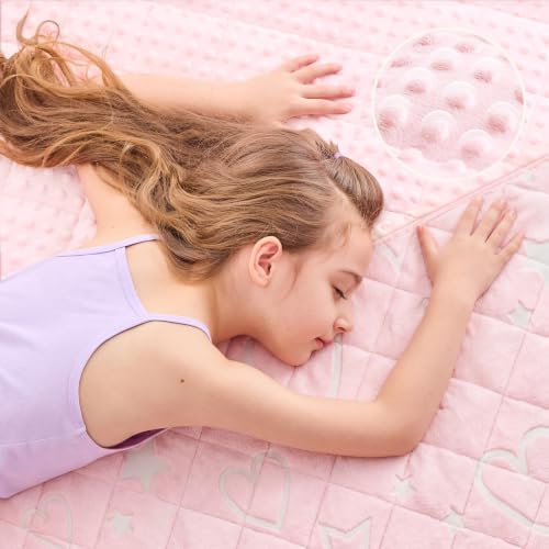 yescool Pink Glow in the Dark Blanket 7 Pounds, 40 * 60in Heart Star Blanket for Girls, Minky Weighted Blankets Gifts - Image 2