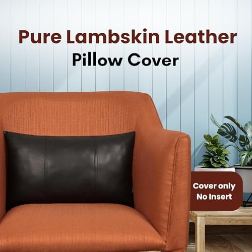 LL LEATHER LOVERS 100% Lambskin Leather Pillow Cover 16x24 Inch – Hand-Stitched Cushion Case with Hidden Zipper, Decorative Throw Cover for Sofa, Bed and Living Room - Black Panel Pack of 2 - Image 2