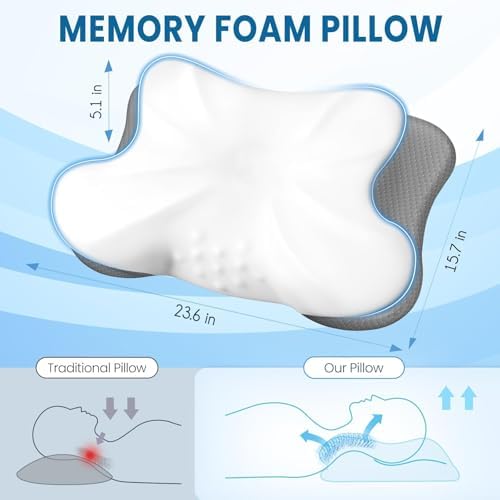 Pillow for Neck and Shoulder Support, Ergonomic Bed Pillow for Side, Back, Stomach Sleepers, White - Image 2