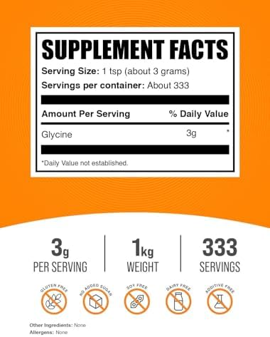 BulkSupplements.com Glycine Powder - Glycine Supplements, Amino Acid Supplement - Unflavored & Gluten Free, 3g per Serving, 1kg (2.2 lbs) (Pack of 2) - Image 2