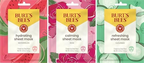 Burt's Bees Mothers Day Gifts, Face Mask Bundle Set, Hydrating Watermelon, Calming Rose, & Refreshing Cucumber, Face Sheet Masks for Single Use Skin Care, 99% Natural Origin, 3 Count, 0.33oz Each - Image 2