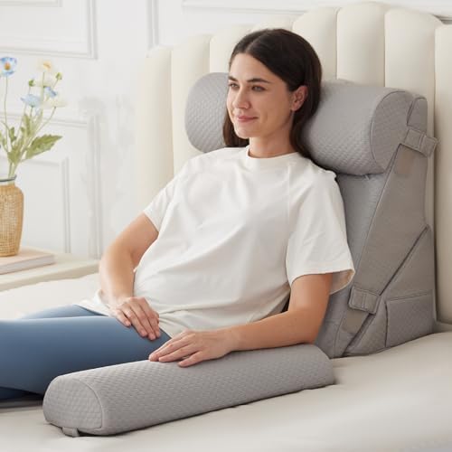 BIEEZZK 4PCS Wedge Pillow Set for After Surgery, Back Pillow for Bed Sitting up, 9&12inch Adjustable Memory Foam Bed Wedges, Pillow Wedge for Acid Reflux, Back Pain Relief, Snoring, Grey by EnjoyaBetterLifeFromHere