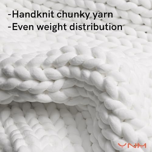 YnM Velvet Weighted Blanket, Handmade Chunky Knitted Design, Soft and Cozy, Temperature Regulating and Breathable, Machine Washable Throw for Sleep or Home Decor (White, 80x87 Inch, 25lbs) - Image 2