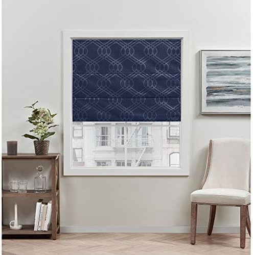 Exclusive Home Prague Trellis 100% Blackout Roman Shade, 34"x64", Navy by Chaps