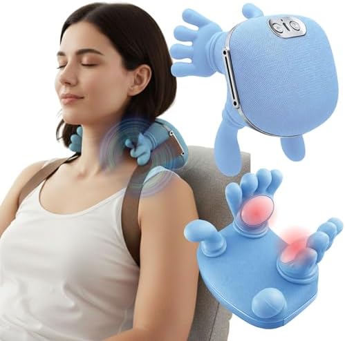 LIVINGPRO Neck & Shoulder Massager with Heat, Deep Tissue Shiatsu with Bionic Palm 4D Kneading, Simulated Human Hand Massage, 3 Adjustable Intensities, Portable Pain Relief for Home & Office by LivingPro