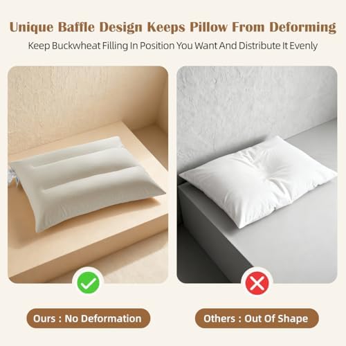 Buckwheat Pillow with Baffle Box- Adjustable Height Reduce Neck Pain - Image 3