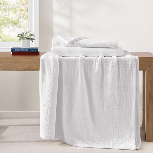 Tommy Hilfiger - Twin Cotton Blanket, Woven Channel Stitched Bedding, Medium Weight Soft Blanket, Anti-Pilling & Fade Resistant, Ideal for Layering, Oeko-TEX Certified (White) - Image 3