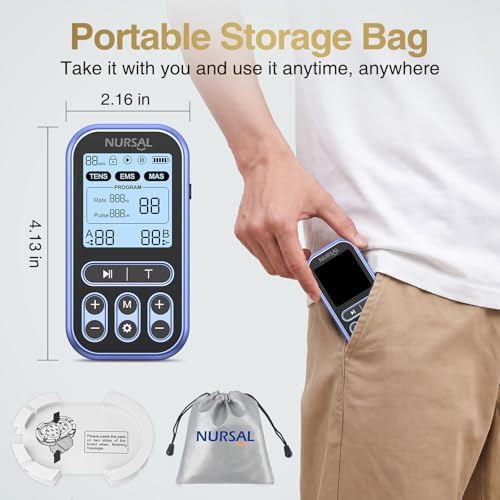 NURSAL 60 Modes TENS Unit Muscle Stimulator for Pain Relief Therapy, 3-in-1 Dual Channel EMS Muscle Stimulator for Back, Shoulder, Neck, Knee, Sciatica, Rechargeable TENS Machine with 12 TENS Pads - Image 6