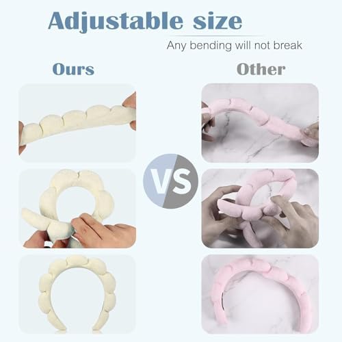 Ztomine Skincare Headband, Set of 2 - Terry Cloth Face Wash Headband Combo Pack - Puffy Makeup Headbands for Face Washing, Mask (beige + black) - Image 4