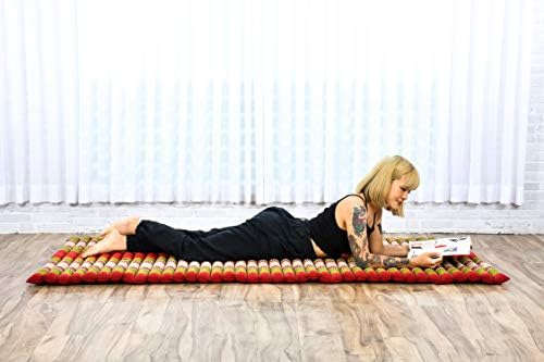 Leewadee - Kapok Roll Mat – Handcrafted Folding Sleep & Relaxation Mattress from Thailand, Ideal as Guest Bed, Camping Mat, Yoga Mat or Traditional Futon, 75 x 39 inches, Green Red - Image 2