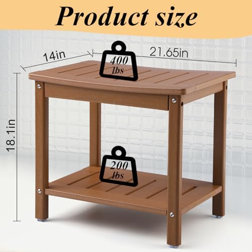 Apolimi HDPE Shower Bench, 2-Tier Spa Stool with Storage Shelf, Non-Slip & Water Resistant Shower Seat (Teak L Size) - Image 3
