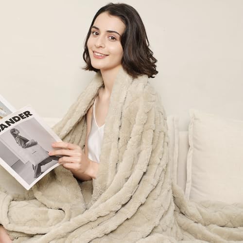 Aganear Fleece Throw Blanket for Couch Sofa 60"x80" Khaki - Image 3
