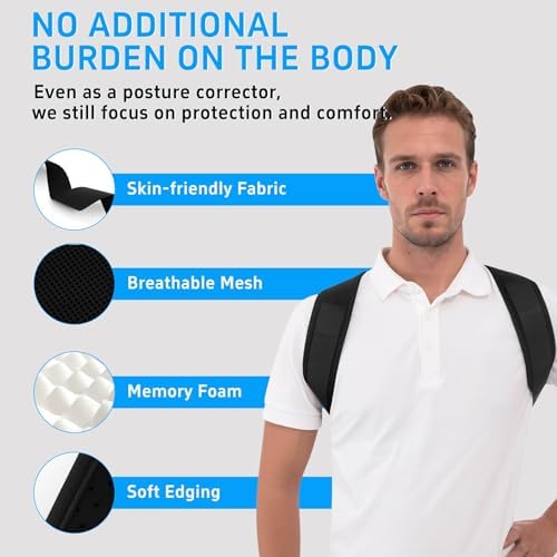 Back Brace Posture Corrector for Women Men Shoulder Support Straightener Pain Relief Upper Spine Hunchback Thoracic Device Plus Size Straps Correction Fixer Trainer Best Straight Black Large/X-Large - Image 3