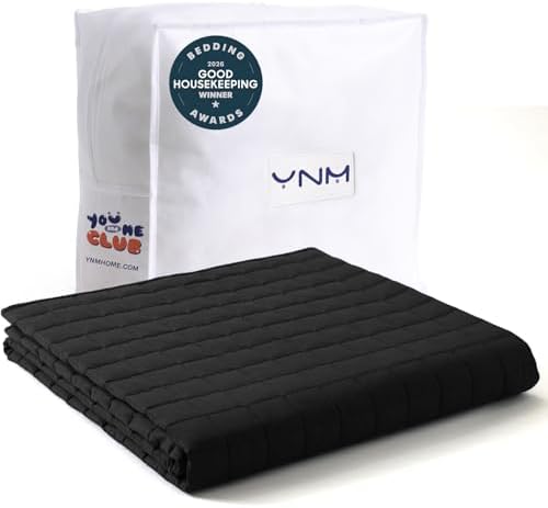 YnM Cotton King Size Weighted Blanket for Adults (88x104 Inches, 30 Pounds, Black), Smallest Compartments with Cooling Glass Beads,Heavy Blanket for Two Persons of 140~240lbs on Queen or King Bed by YNM