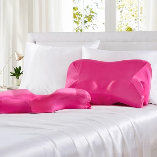 P Pothuiny Hot Pink Satin Cervical Pillow Case Cover 1-Pack with Zipper - Image 2